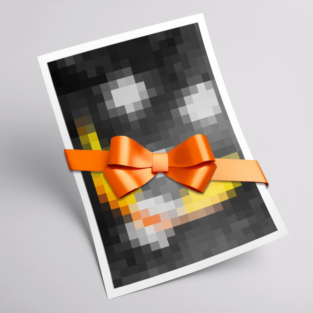 Verpixeltes Bild von einer Banana mit Schleife drumherum