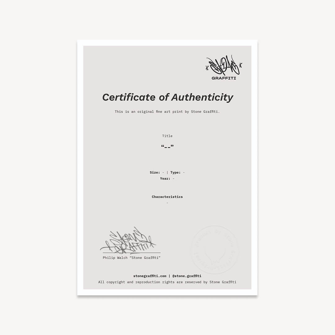 Echtheitszertifikat Stone Graffiti Kunstdruck signiert und geprägt